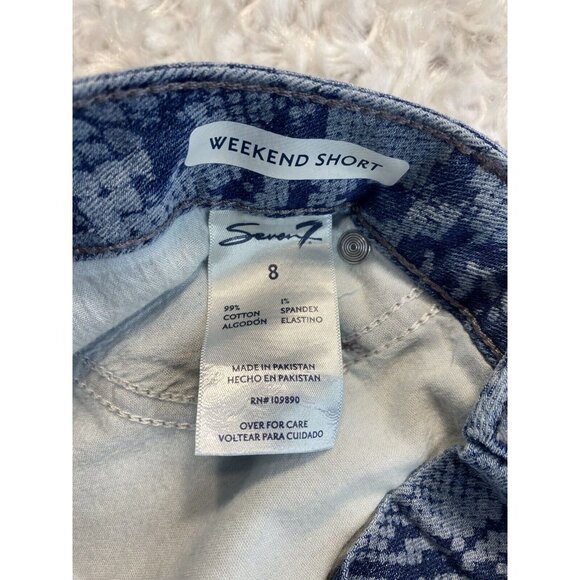 Seven7 Women's Weekend Short 5" Inseam Fray Hem Python Indigo Denim Short Size 8 - Picture 7 of 11